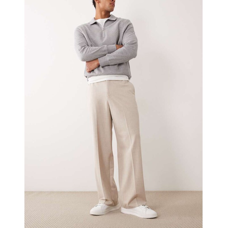ASOS DESIGN tailored comfort stretch wide leg trousers in stone