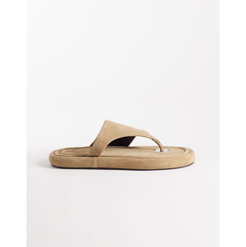 ASOS DESIGN Fate premium flat sandal with toe post in mushroom grey 115740654