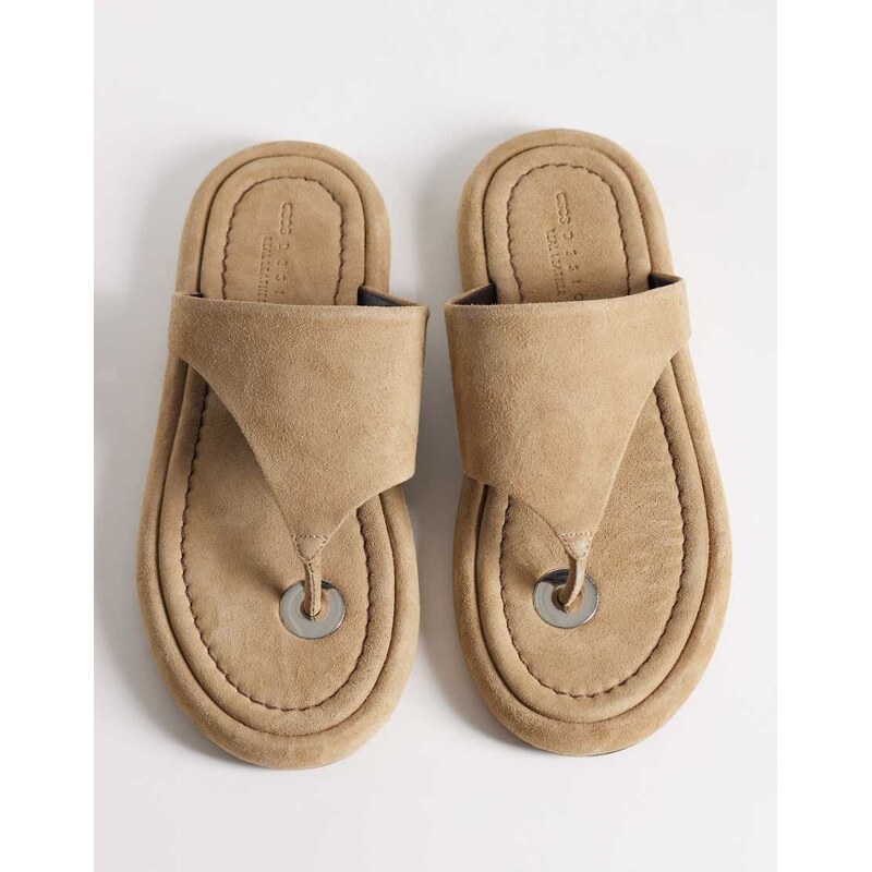 ASOS DESIGN Fate premium chunky toe thong in mushroom grey suede