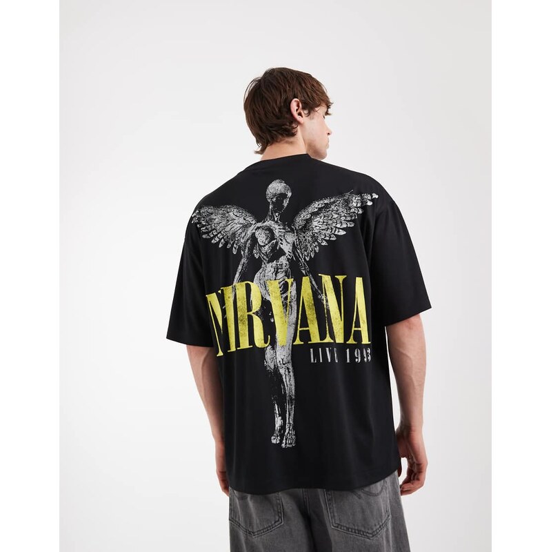 ASOS DESIGN oversized mesh t-shirt with Nirvana print in black