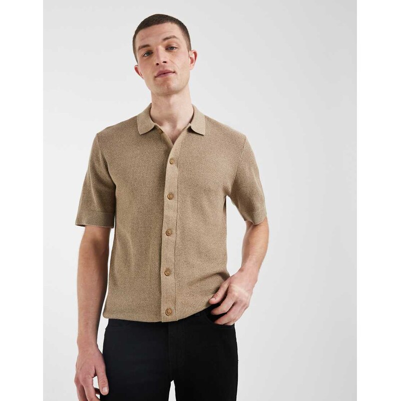 BLEND 100% cotton regular fit knitted polo in brown stripe