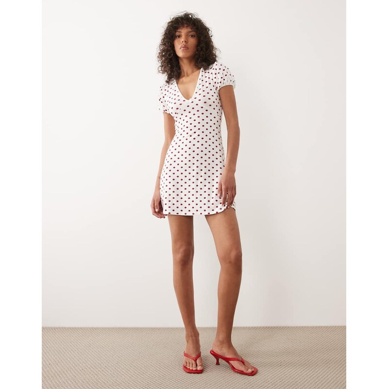 Miss Selfridge v-neck mini dress in polka dot print-White 115733710