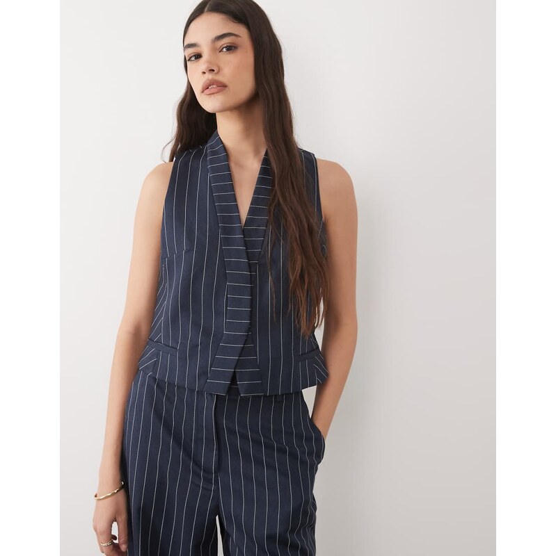 River Island pinstripe waistcoat co-ord in navy