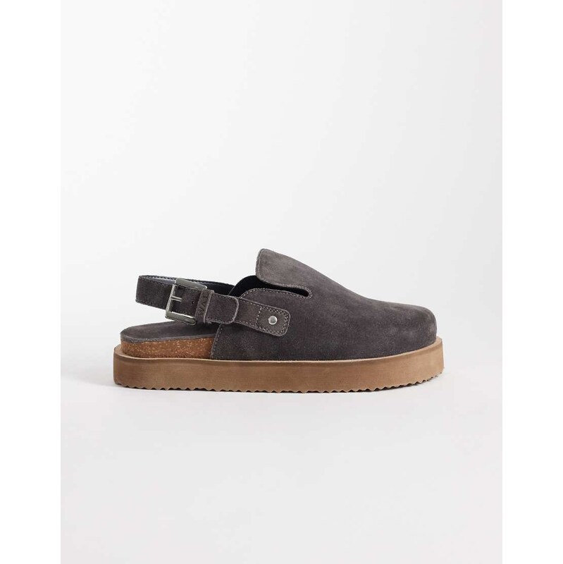 Walk London Barca clog mule in grey suede 115454861