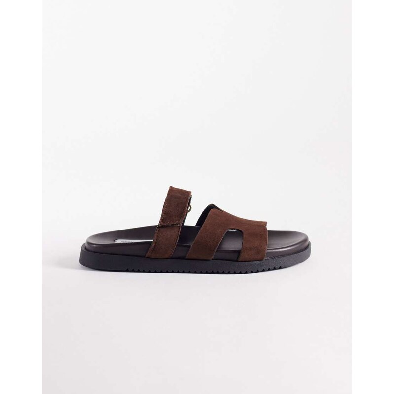 Steve Madden Missile suede strap sliders in brown 115454877