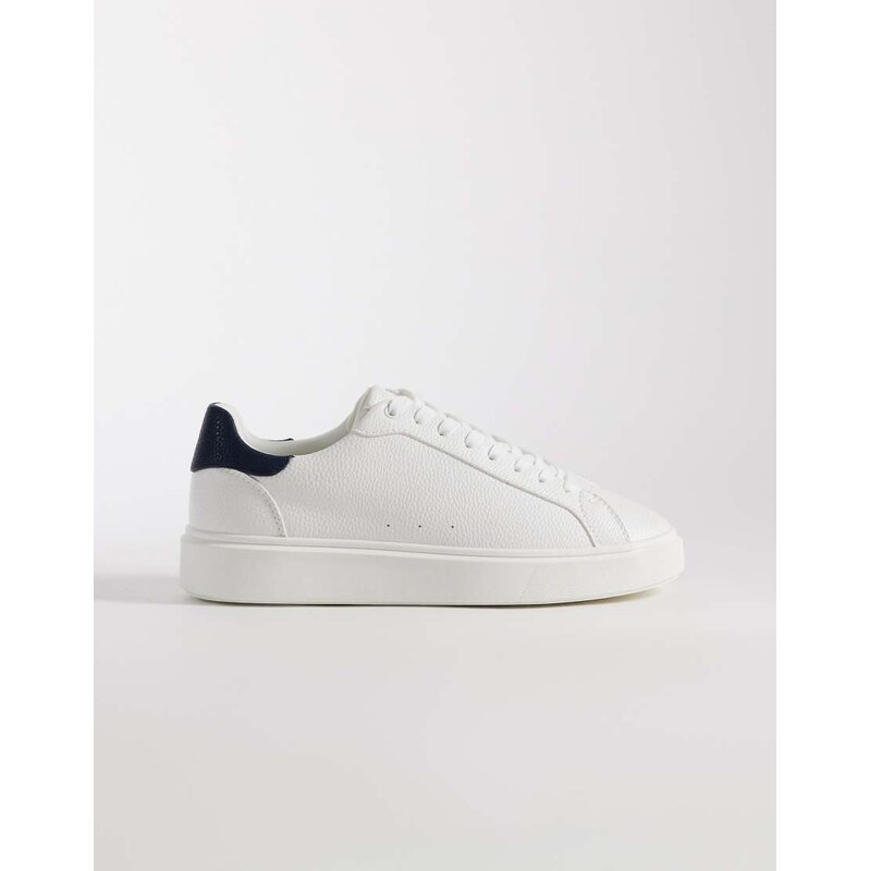 ASOS DESIGN lace up trainers in white tumbled and navy