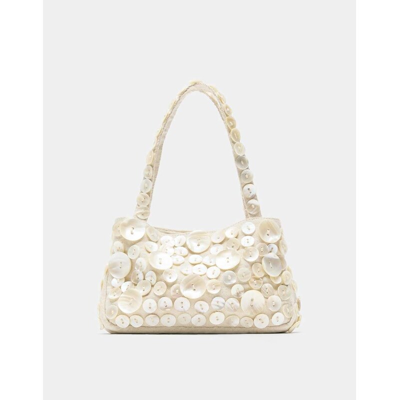 Pull&Bear Shoulder bag with buttons in ecru-White