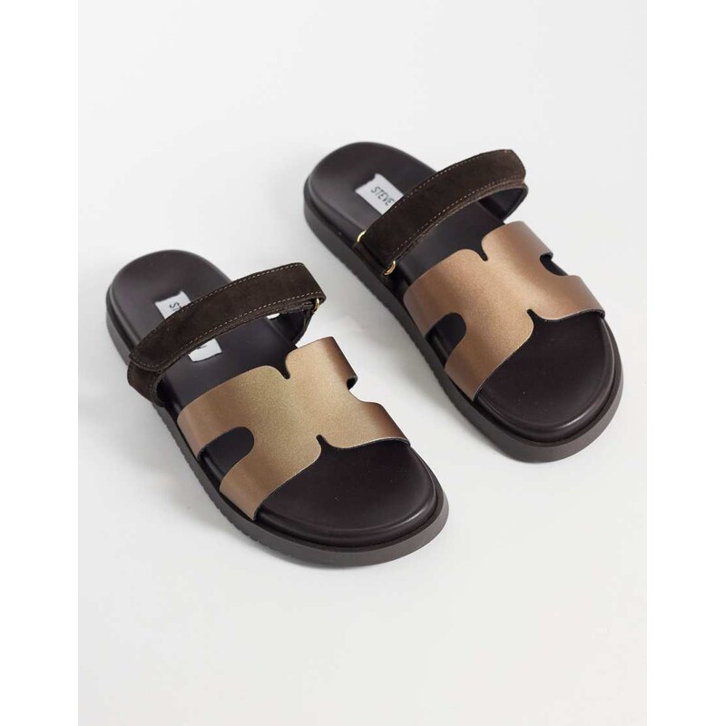Steve Madden Missile sandals with straps in brown satin and bronze 115515988
