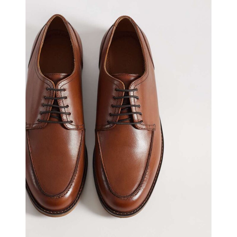 ASOS DESIGN lace up derby shoes with apron detail in tan leather-Brown