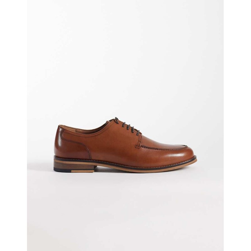 ASOS DESIGN lace up derby shoes with apron detail in tan leather-Brown