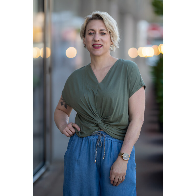 Italy fashion Tričko s krátkým rukávem CROS Barva: Khaki,