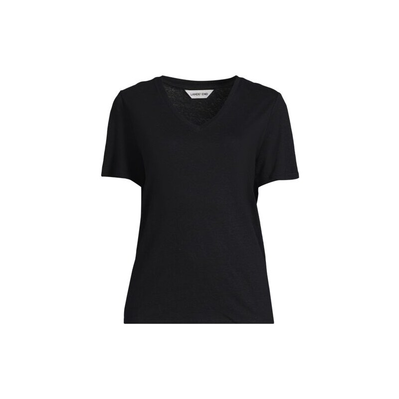 Soft Drape Linen Blend V-Neck T-Shirt, Women, size: 20-22, plus, Black 115456240