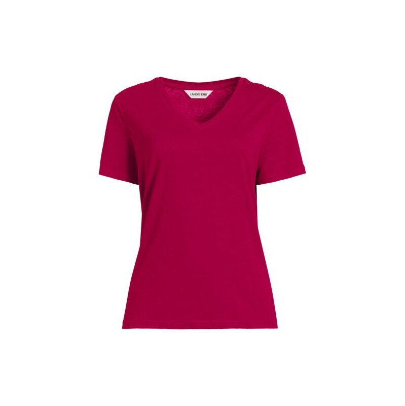 Soft Drape Linen Blend V-Neck T-Shirt, Women, size: 20-22, plus, Pink, 115456241