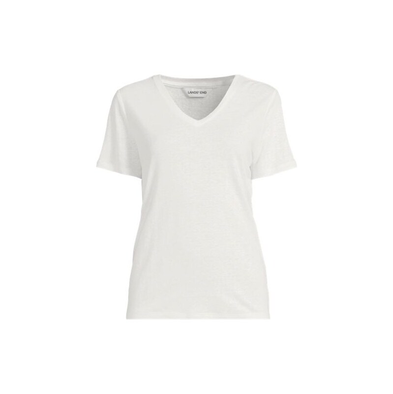 Soft Drape Linen Blend V-Neck T-Shirt, Women, size: 20-22, plus, Ivory 115456242