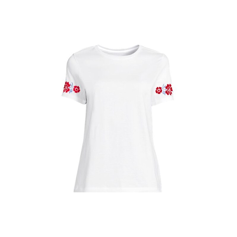 Embroidered Supima Crew Neck T-Shirt, Women, size: 20-22, plus, White, 115456257