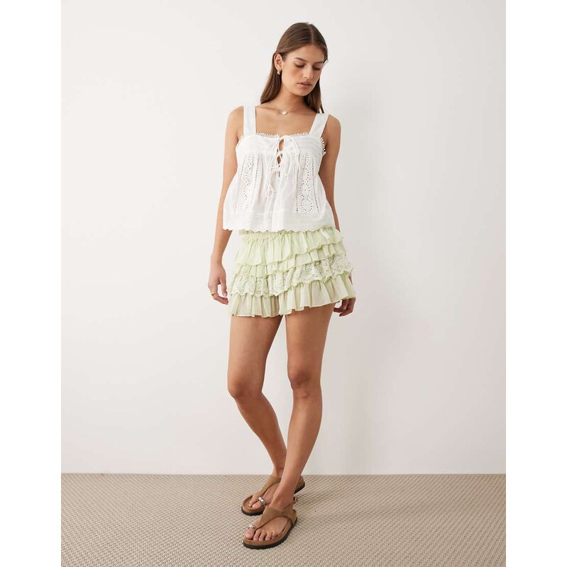 Miss Selfridge lace mix bloomer short in mint-Green