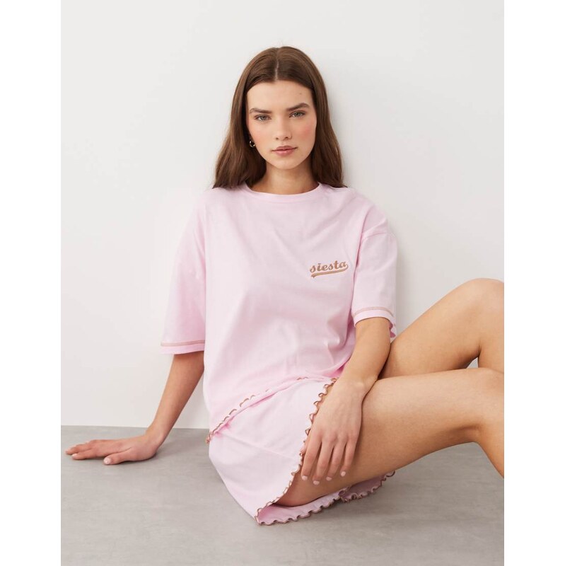 ASOS DESIGN Embroidered siesta slogan short sleeve tee and short