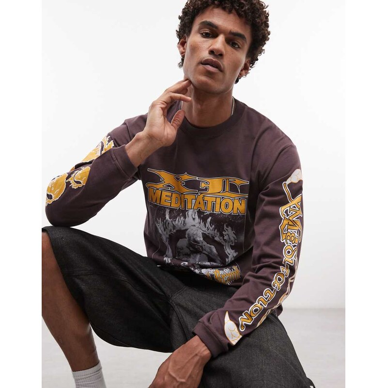 XLARGE meditation long sleeve t-shirt in purple-Brown