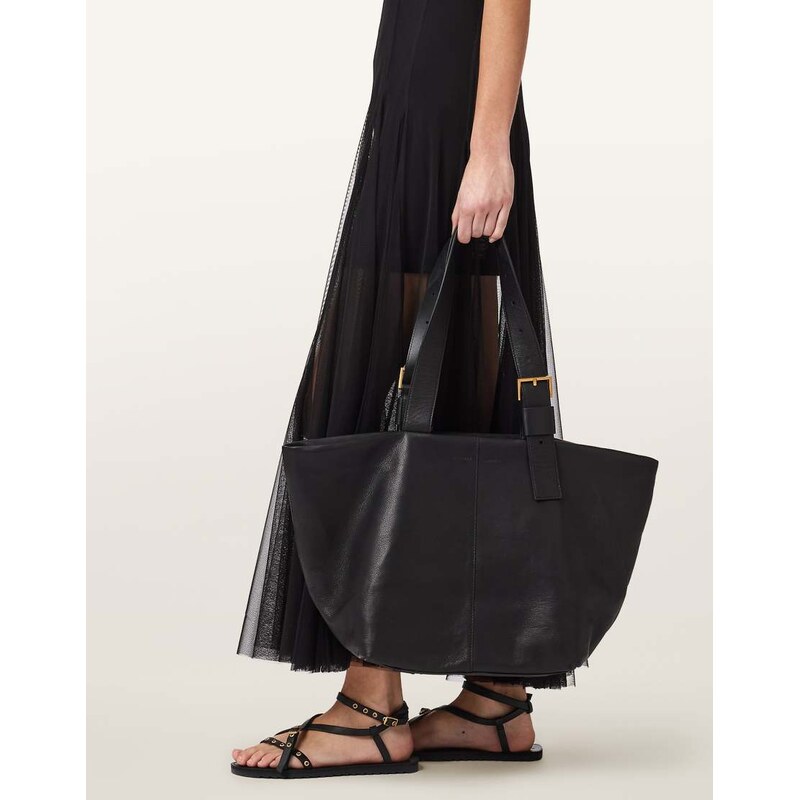 AllSaints Alba leather zip tote bag in black 115604956