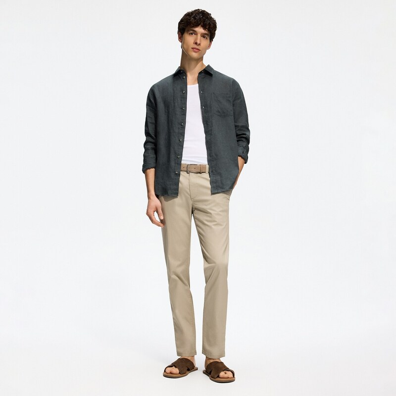 Reserved - Kalhoty chino slim fit - béžová