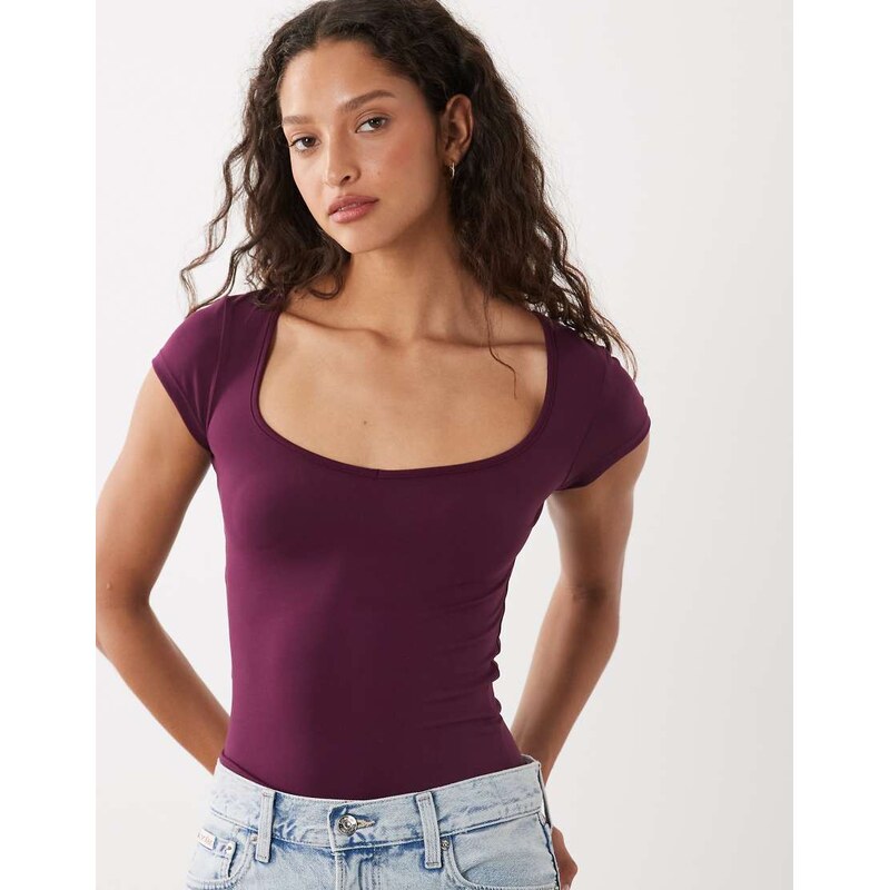 Cotton On hold me short sleeve top in blackberry