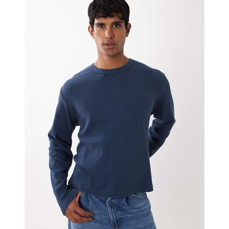 Cotton On boxy oversized long sleeve top in navy waffle