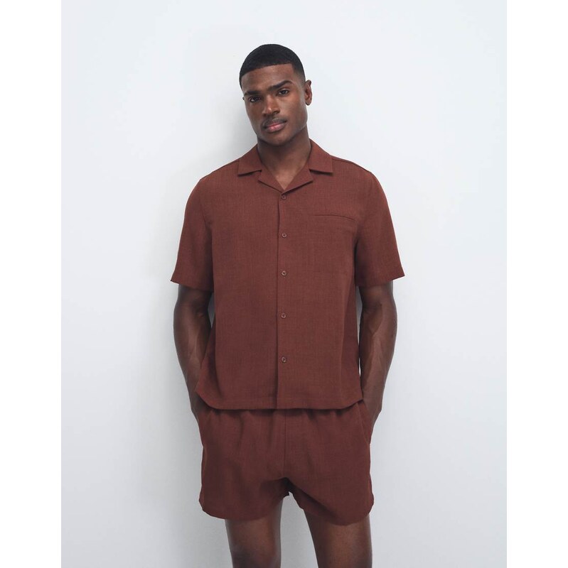 ASOS DESIGN co-ord linen look relaxed shirt in brown