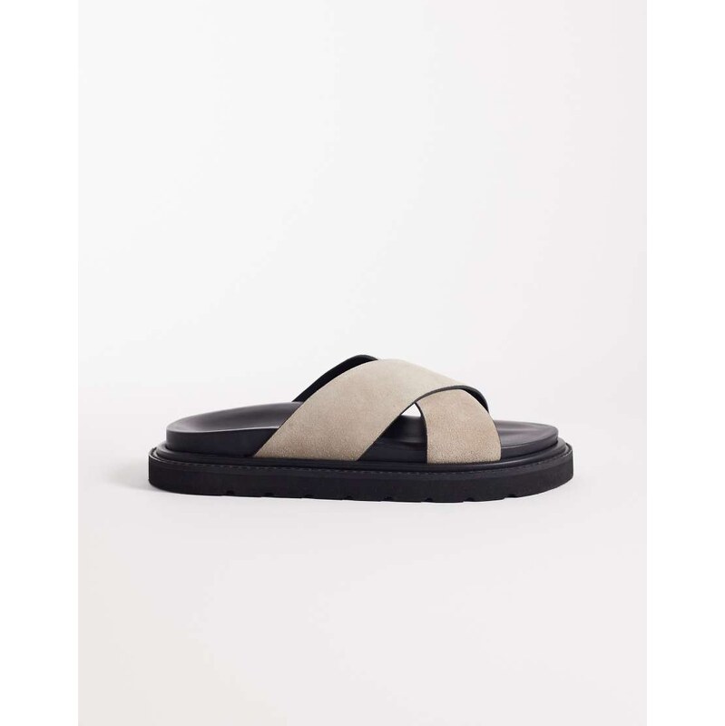 Walk London cross strap sandal in stone suede-Neutral 115468356