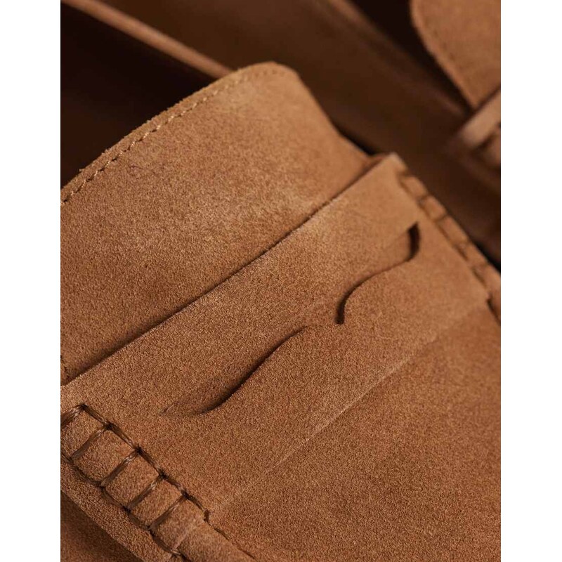 ASOS DESIGN penny loafer with ruching in tan suede-Brown