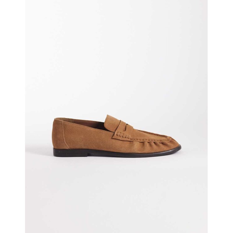 ASOS DESIGN penny loafer with ruching in tan suede-Brown