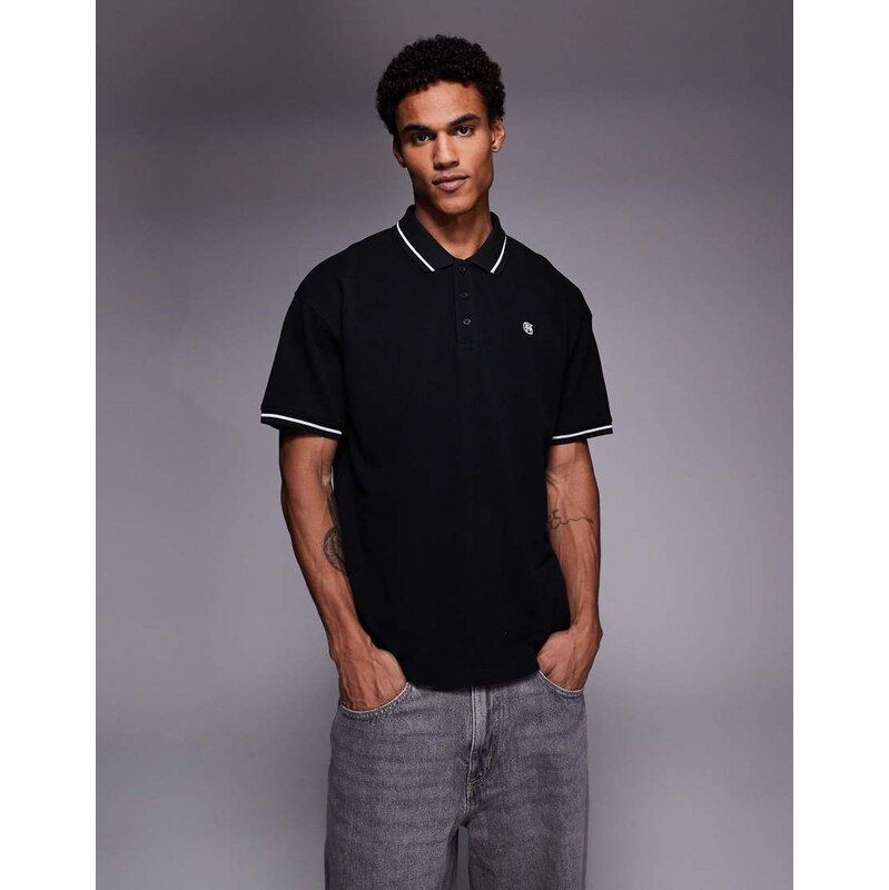 Good For Nothing boxy oversized polo shirt in black