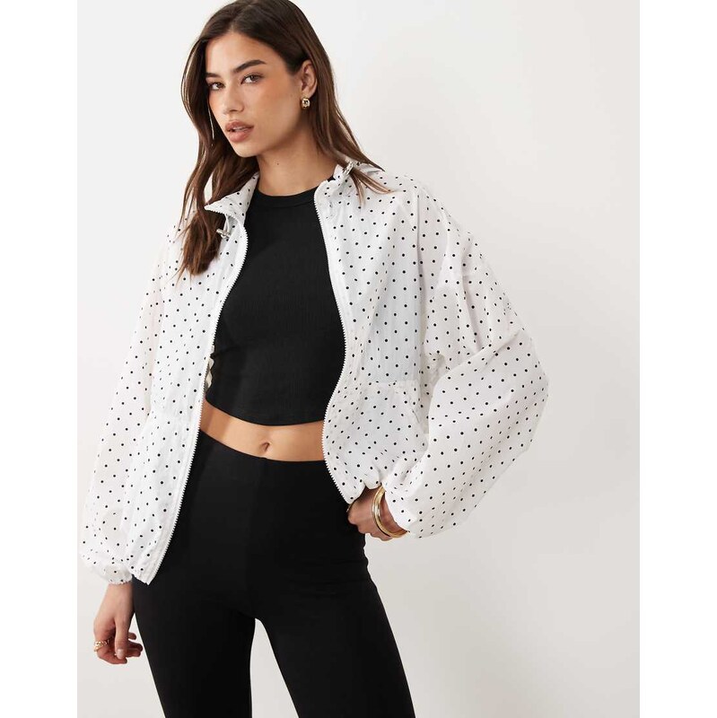 Brave Soul polka dot windbreaker with toggle detail in black and white 115468412