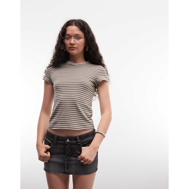 Weekday 90s baby tee in beige and mole stripe-Neutral