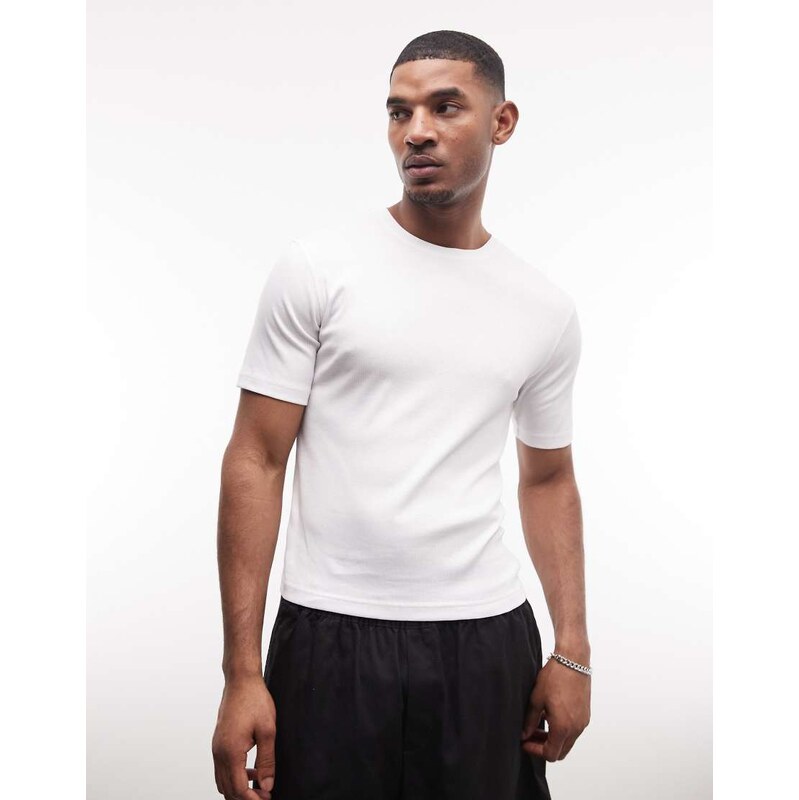 Weekday slim fit rib t-shirt in white