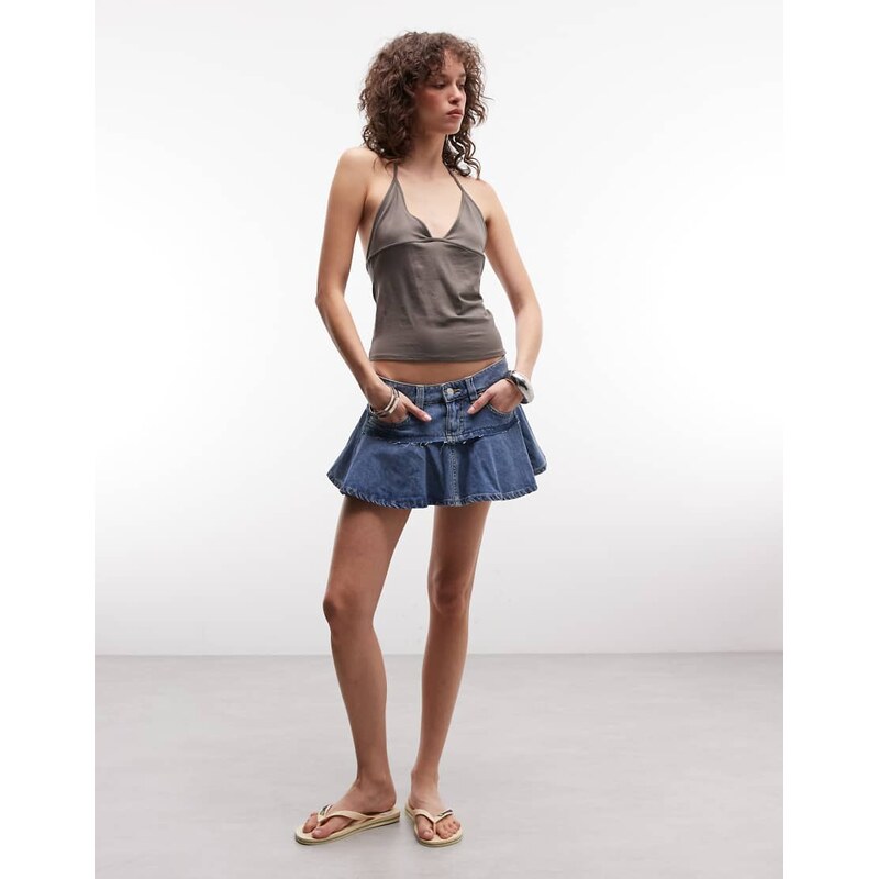 Monki pleated denim mini skirt in blue