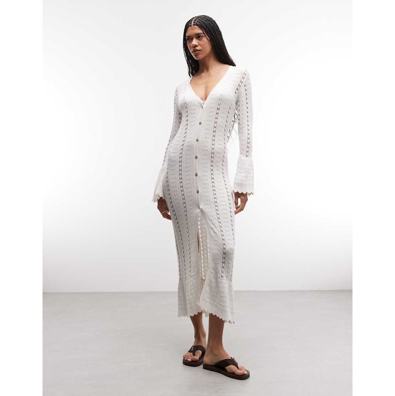 Monki floral crochet style maxi cardigan in white 115468506