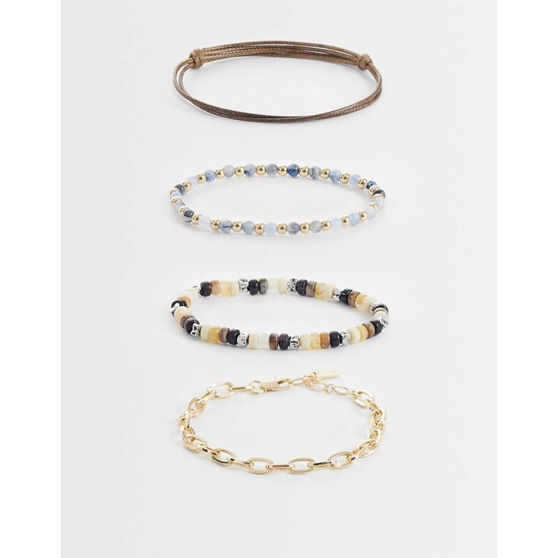 ASOS DESIGN 4 pack beaded rope and chain bracelet in neutral 115468519