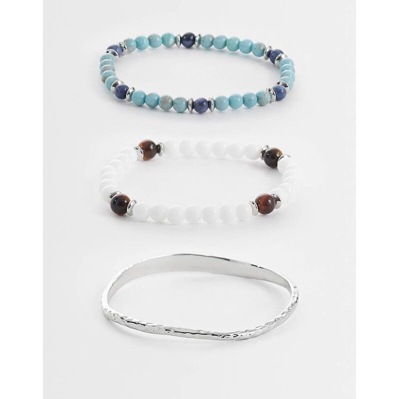 ASOS DESIGN 3 pack beaded and cuff bracelet in silver 115468520