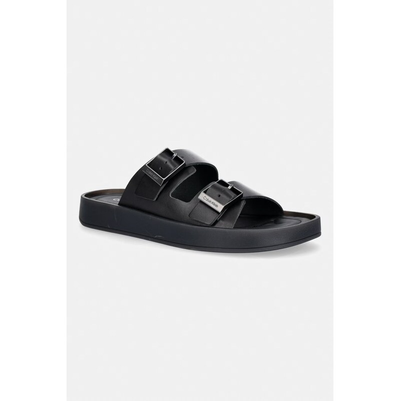 Calvin Klein pantofle pánské kožené ERGON DOUBLE BAR SANDAL LTH