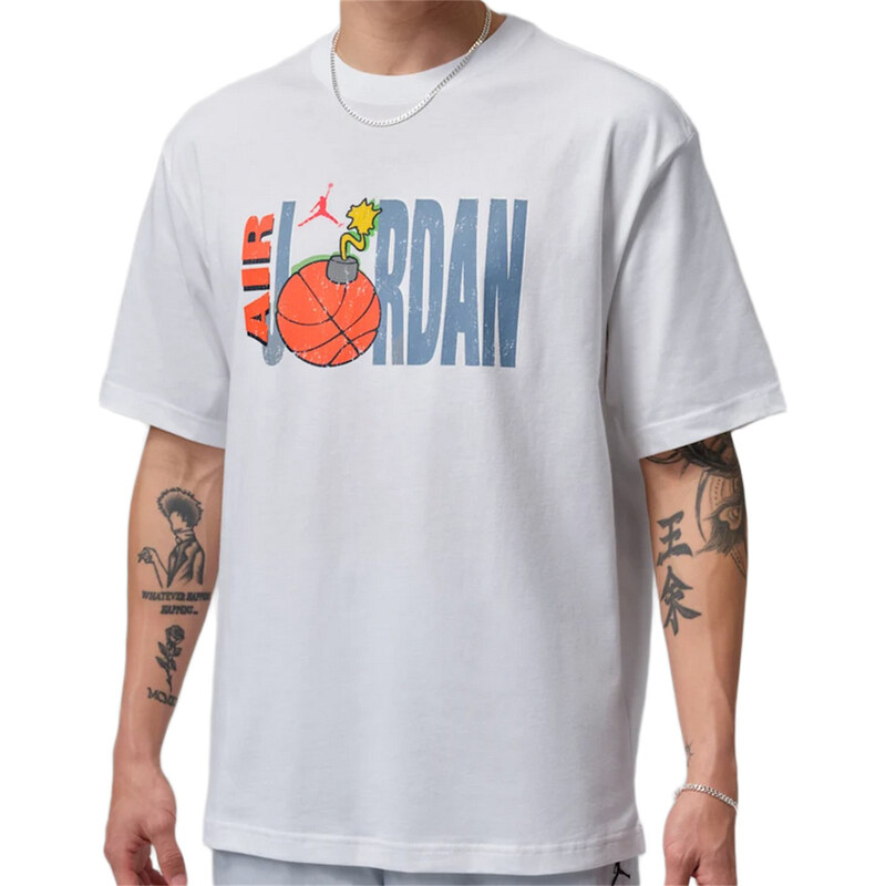 Pánské Tričko s krátkým rukávem NIKE M J NC CRTOON GFX SS CREW IF3060-100 – Bílá