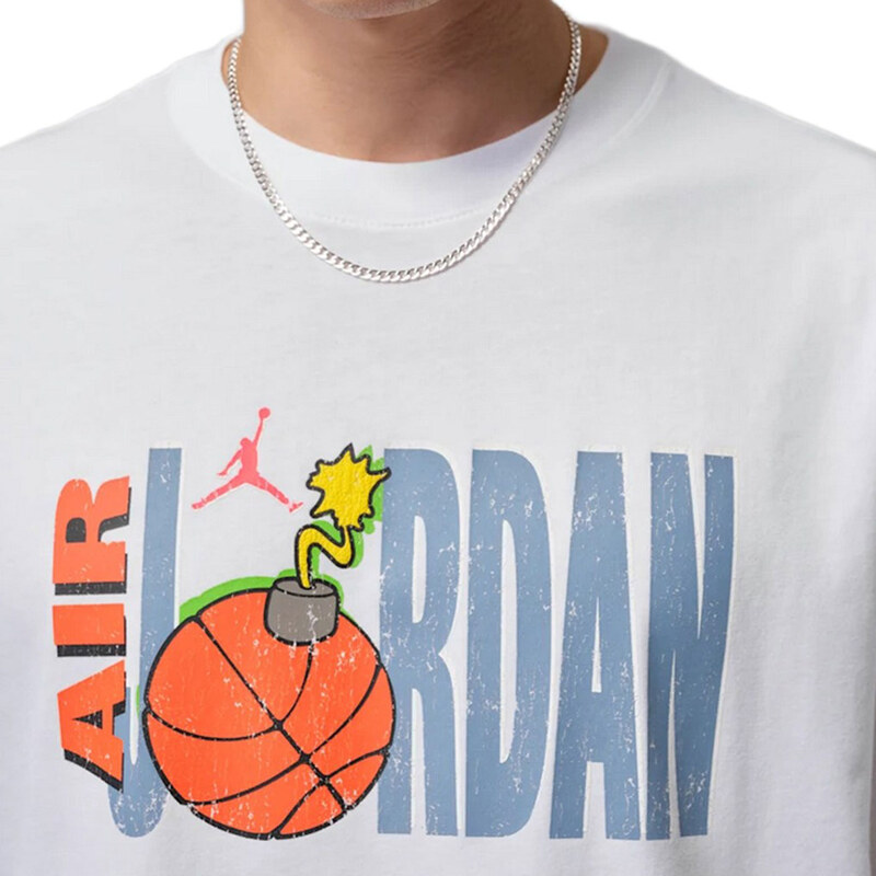 Pánské Tričko s krátkým rukávem NIKE M J NC CRTOON GFX SS CREW IF3060-100 – Bílá