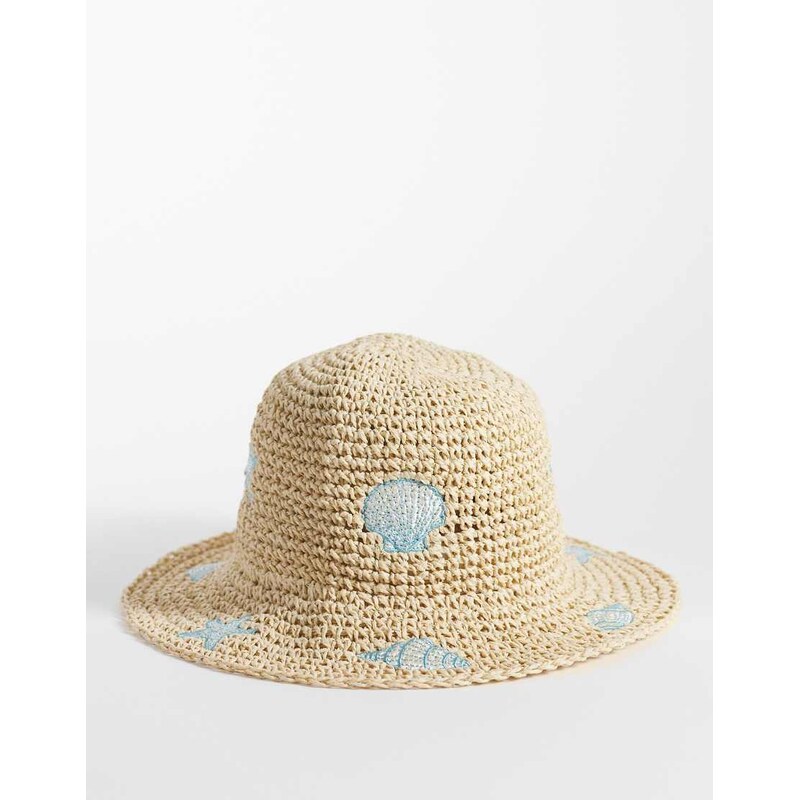 South Beach shell embroidered bucket hat in natural-Neutral 115546119