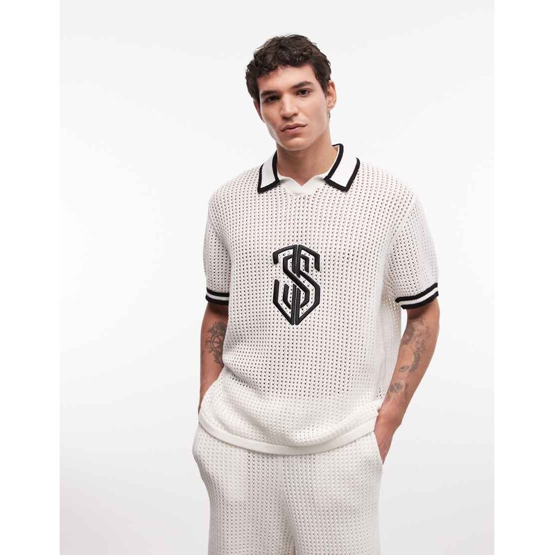 Sixth June knit embroidery polo shirt co-ord in white