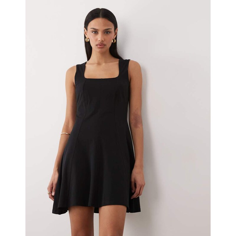 ASOS DESIGN square neck seam detail mini dress in black