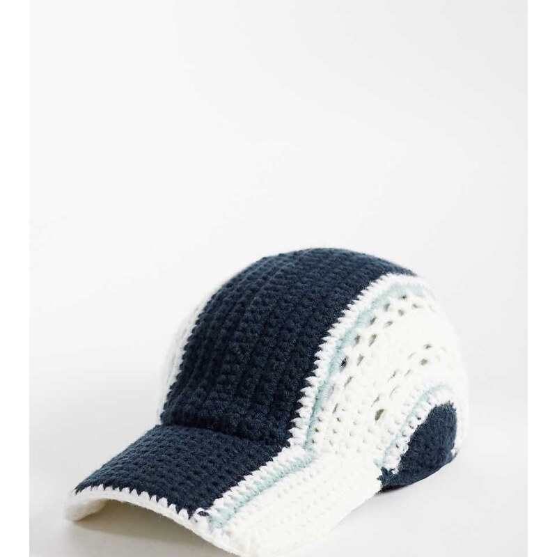 COLLUSION navy and white stripe crochet cap-Black 115549939