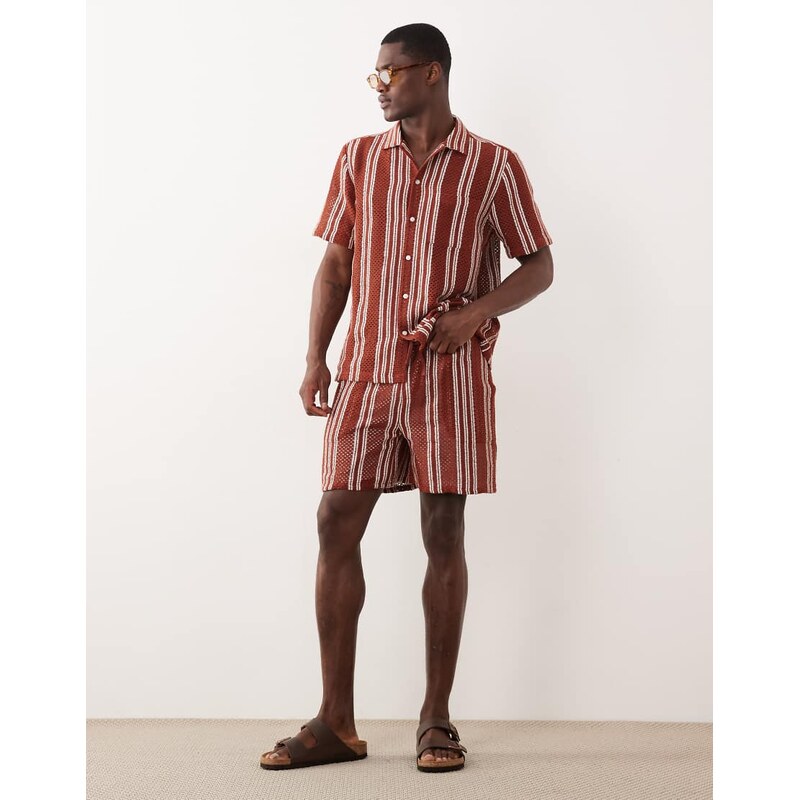 New Look co-ord crochet stripe shorts in rust-Copper