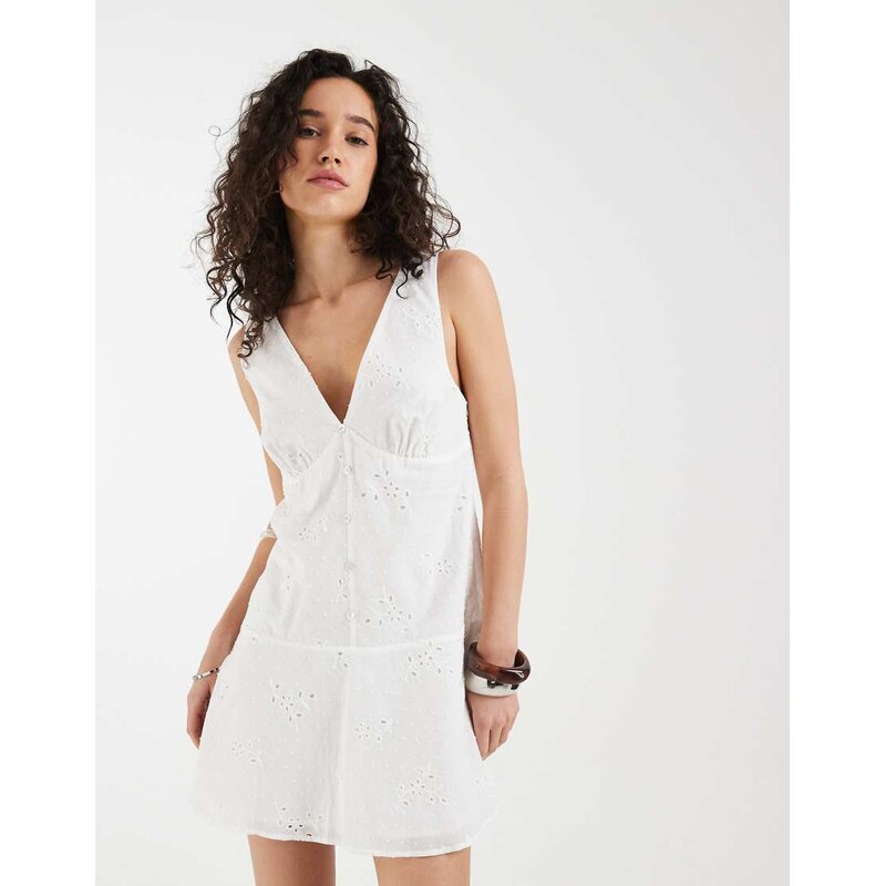 Motel Raspati broderie mini dress in white-Pink