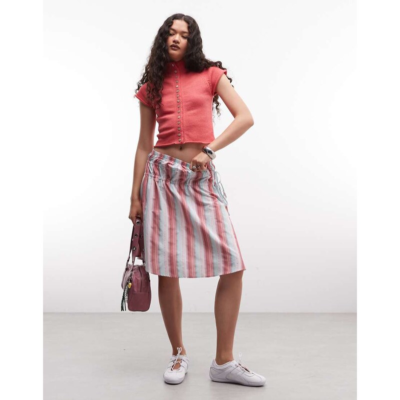 Reclaimed Vintage laundered striped prairie midi skirt with tie