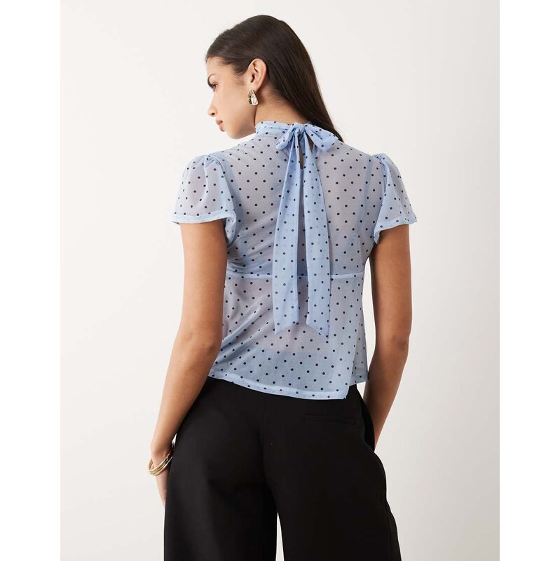 ASOS DESIGN floaty mesh flutter sleeve top with tie back detail