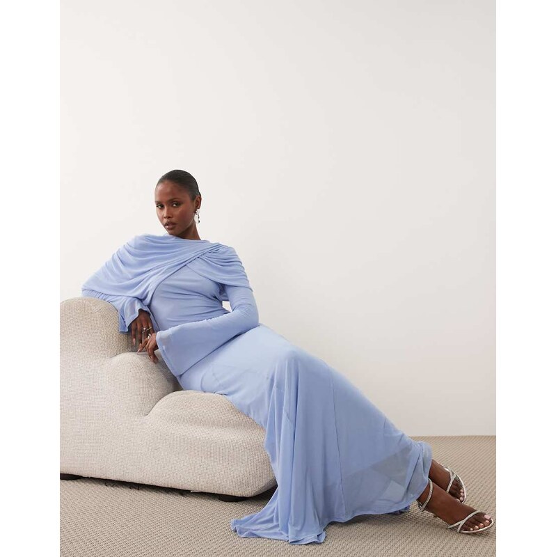 ASOS DESIGN modesty mesh maxi dress with overlay draped neckline